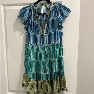 Graham Keegan for anthropologie Stylish Blue and Green  Dress sz s